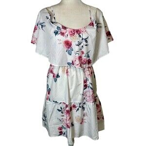 Women’s Floral Tiered Flowy Dress Cottagecore Romantic Off The Shoulder Sz Sm